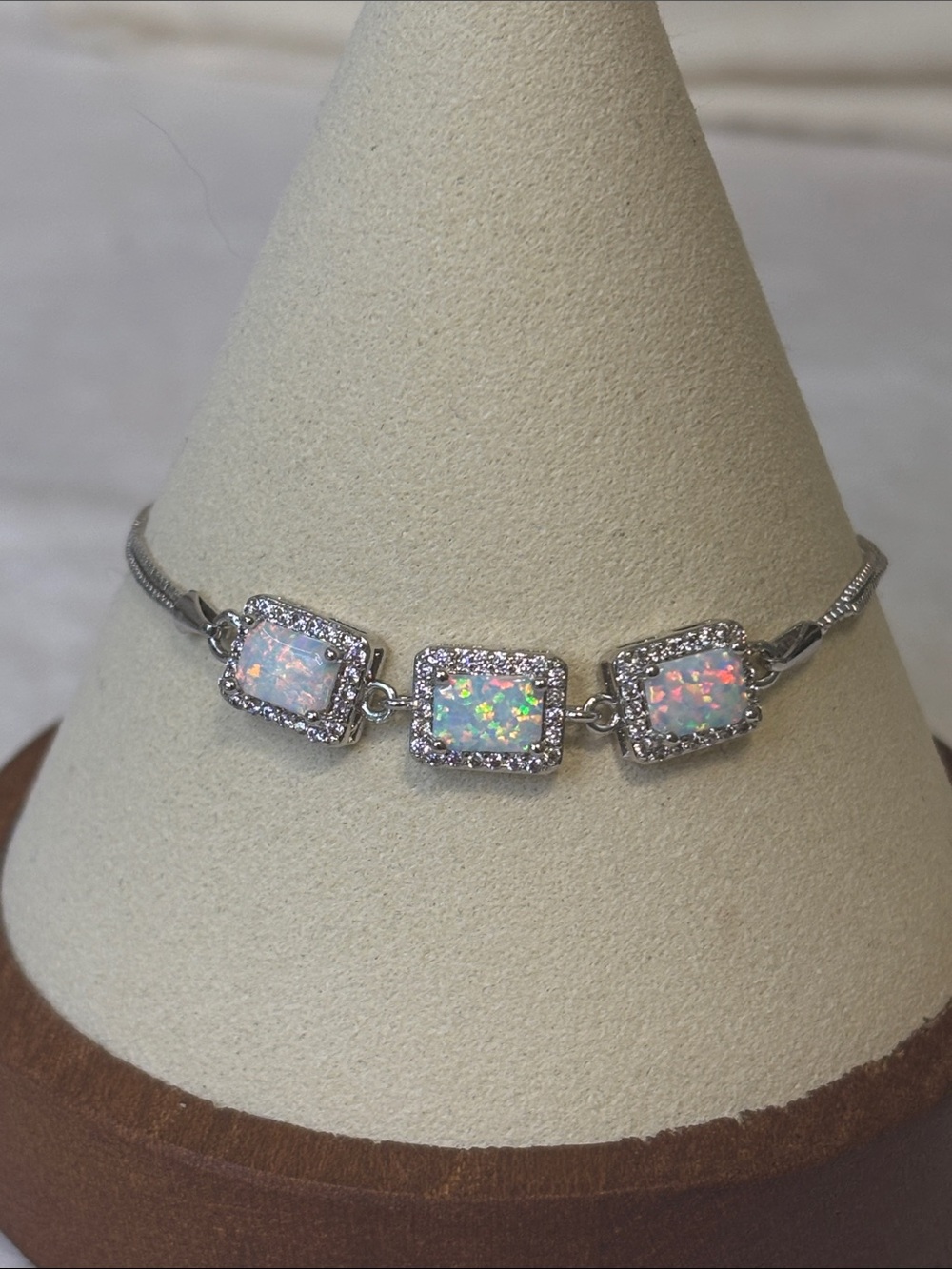 Lab Created Opal Bracelet 18k White Gold Plated 7” w/2” extender